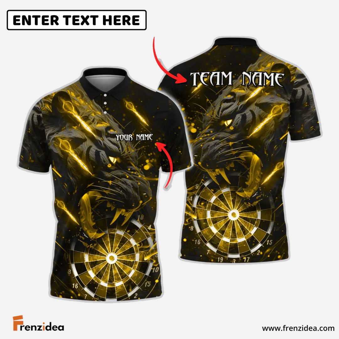 Frenzidea Darts Black Tiger Roaring Fire Personalized Name, Team Name Shirt (4 Colors)