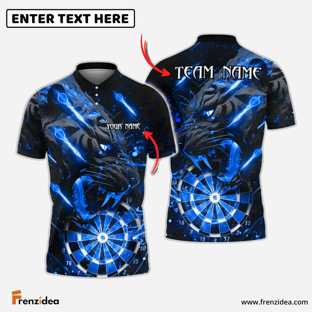 Frenzidea Darts Black Tiger Roaring Fire Personalized Name, Team Name Shirt (4 Colors)