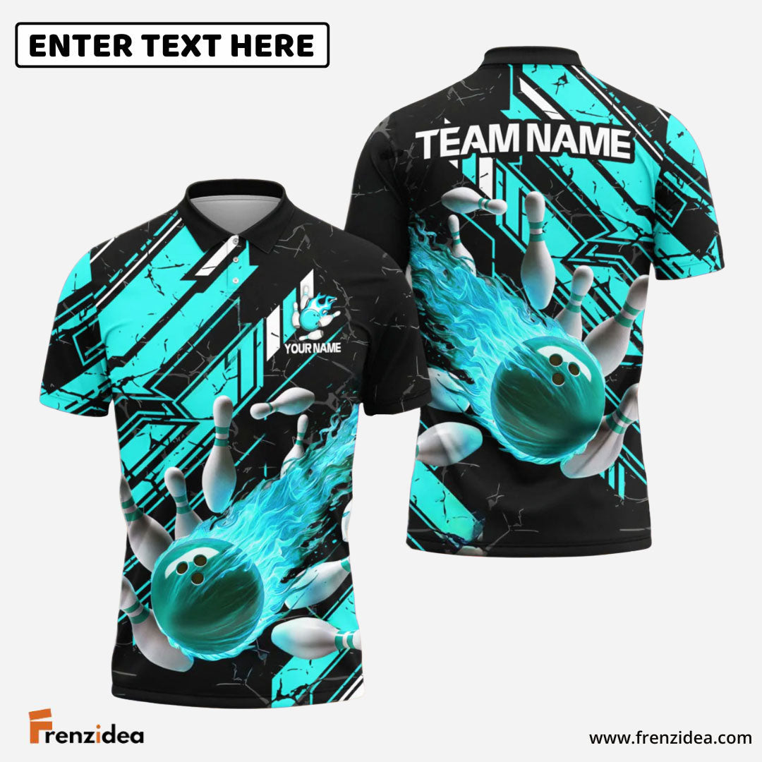 Frenzidea Bowling And Pins Fireball Impact Customized Name 3D Shirt (4 Colors)