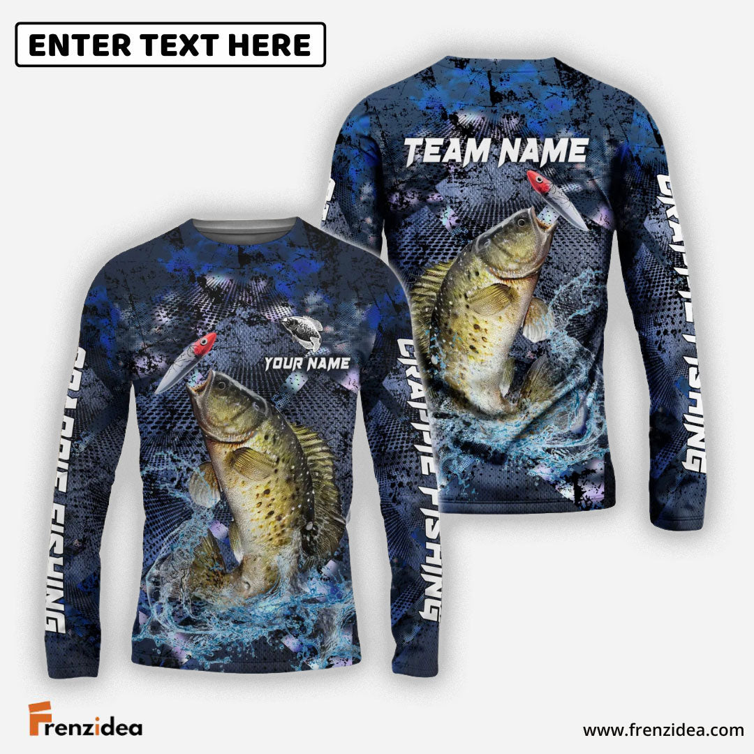 Frenzidea Crappie Fishing Dark Blue Camouflage Custom Name & Team Name 3D Shirts