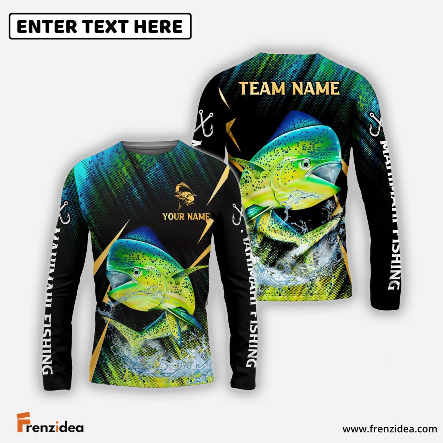 Frenzidea Mahimahi Fishing Golden With Skinfish Pattern Custom Name & Team Name 3D Shirts