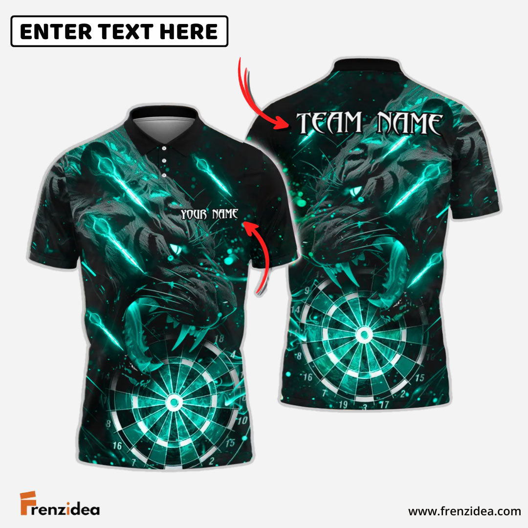 Frenzidea Darts Black Tiger Roaring Fire Personalized Name, Team Name Shirt (4 Colors)