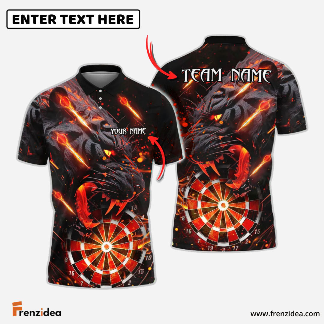 Frenzidea Darts Black Tiger Roaring Fire Personalized Name, Team Name Shirt (4 Colors)