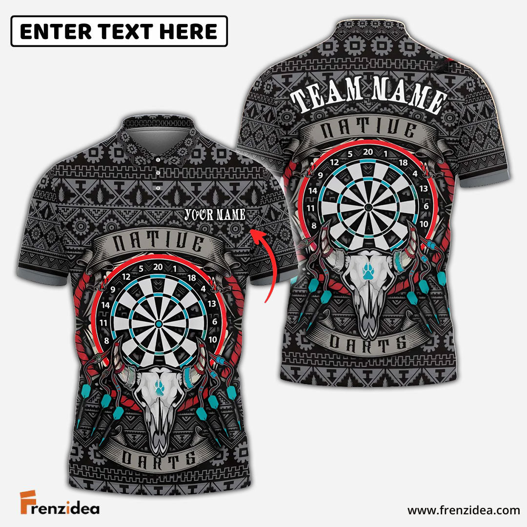 Frenzidea Darts Native American Skull 2 Personalized Name, Team Name Shirt