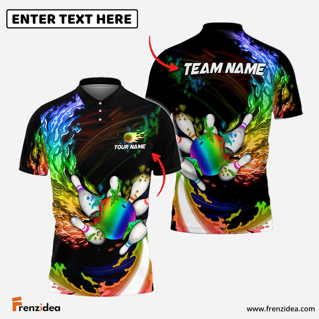 Frenzidea Personalized Name Water Fire Rainbow Bowling And Pins 3D Shirt