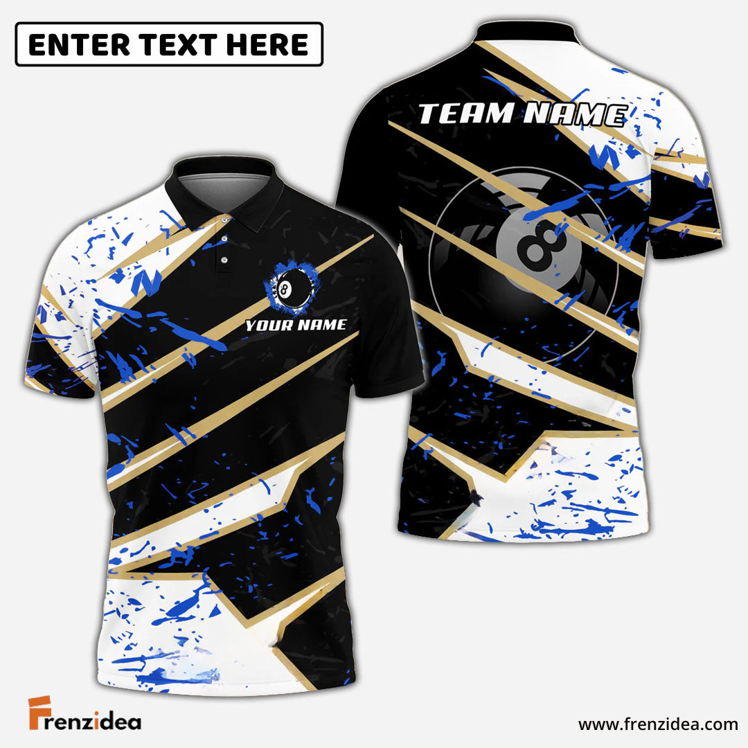 Frenzidea Billiards Ball 8 Black White Stain Personalized Name, Team Name Unisex Shirt (4 Colors)