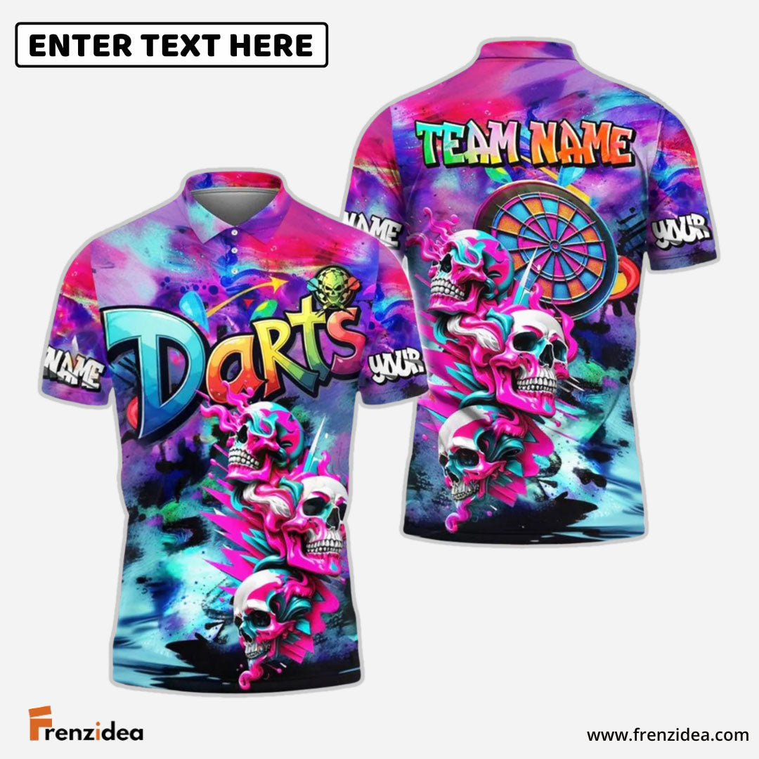 Frenzidea Darts Skull Neon Graffiti Personalized Name, Team Name Shirt