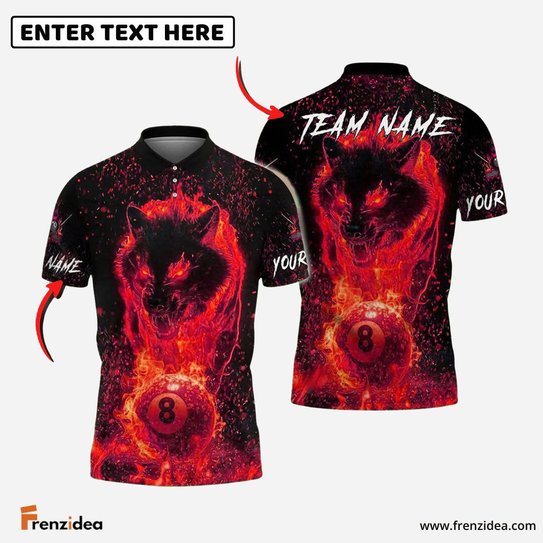 Frenzidea Billiards Ball 8 Fire Wolf Personalized Name, Team Name Shirt (6 Colors)