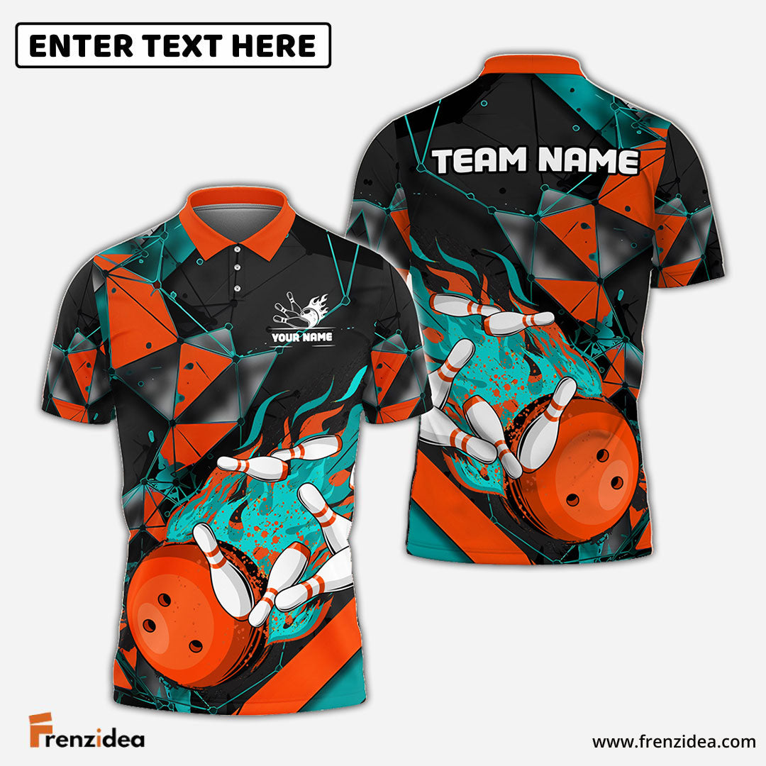 Frenzidea Bowling And Pins Colorful Flame Throw Customized Name 3D Shirt (4 Colors)