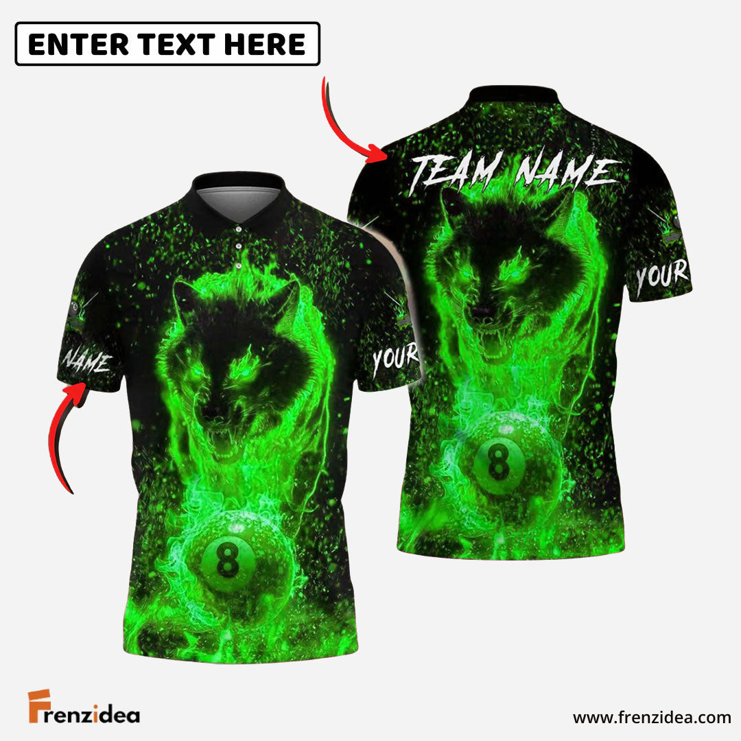 Frenzidea Billiards Ball 8 Fire Wolf Personalized Name, Team Name Shirt (6 Colors)