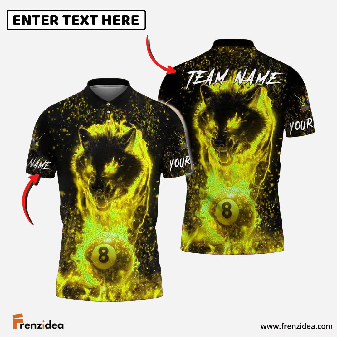 Frenzidea Billiards Ball 8 Fire Wolf Personalized Name, Team Name Shirt (6 Colors)