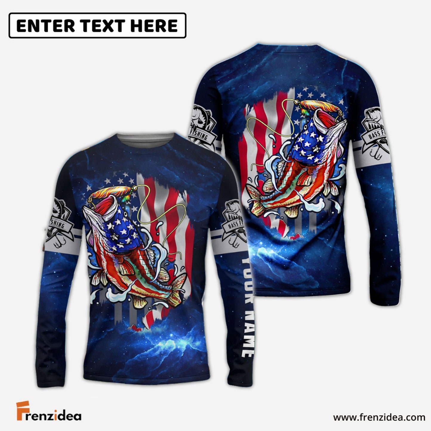 Frenzidea Personalized Bass Fishing 3D American Flag Patriotic Shirts