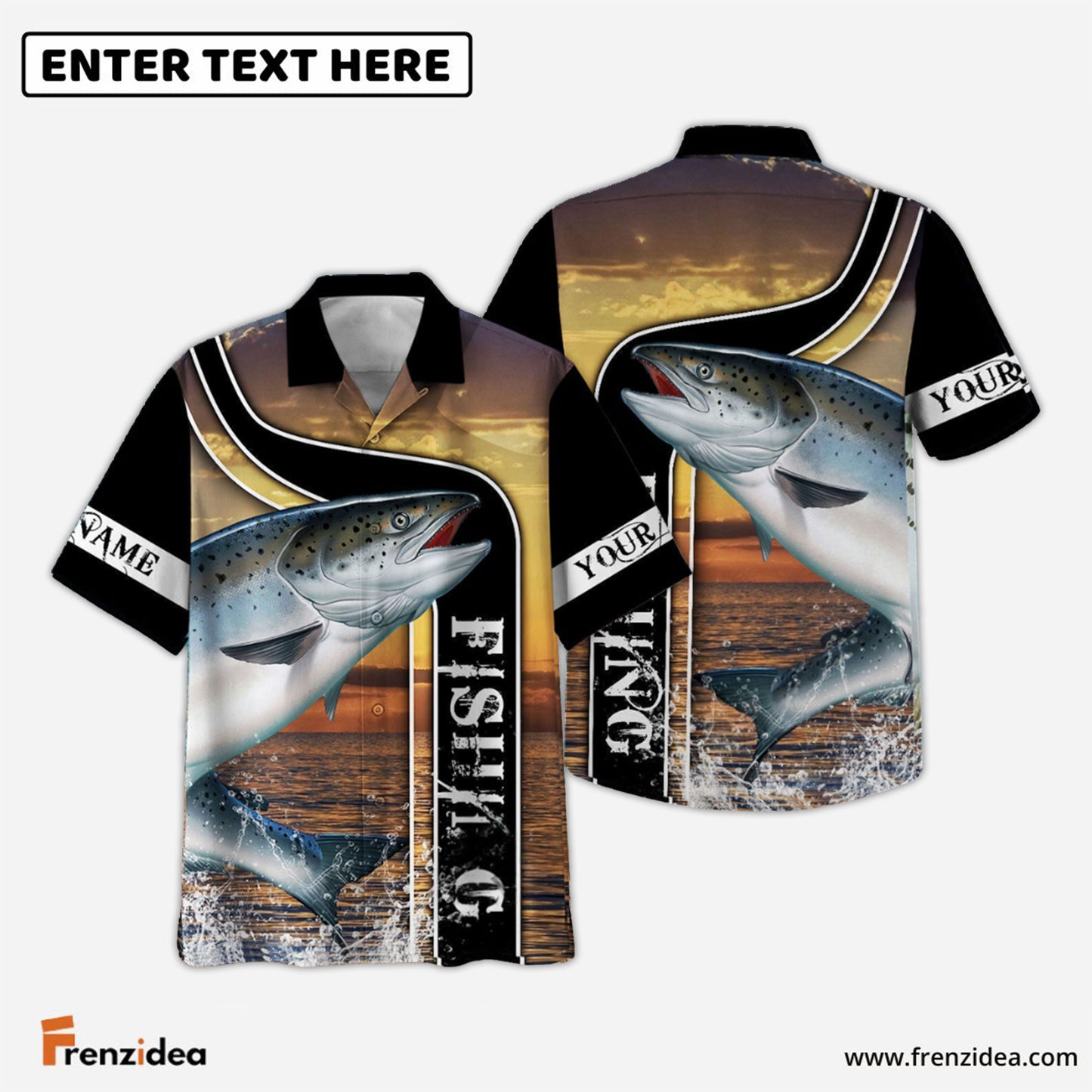 Frenzidea Salmon Fishing Sunset Custom Name 3D Shirt