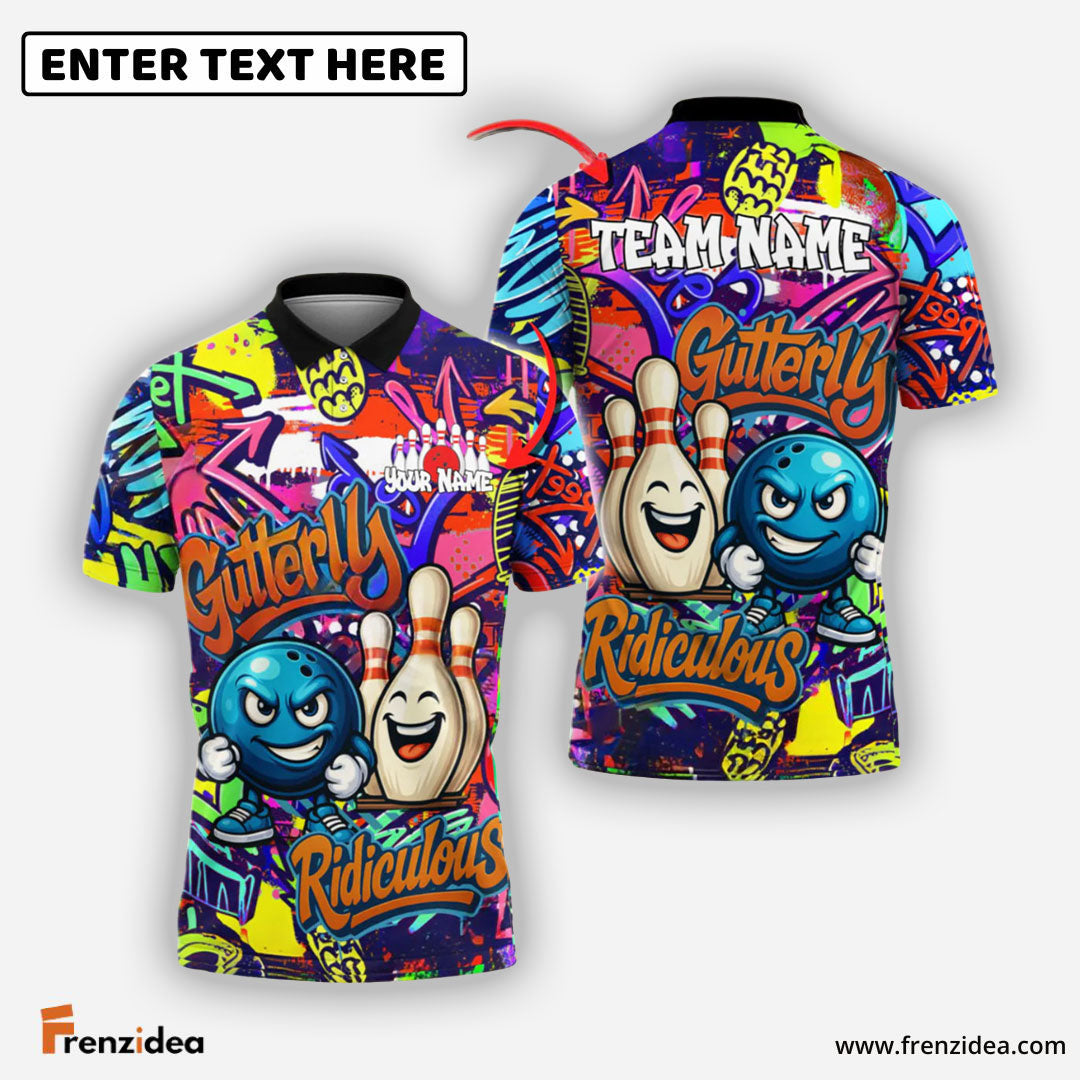 Frenzidea Bowling And Pins Graffiti Funny Gutterly Ridiculous Customized Name, Team Name 3D Shirt (4 Colors)