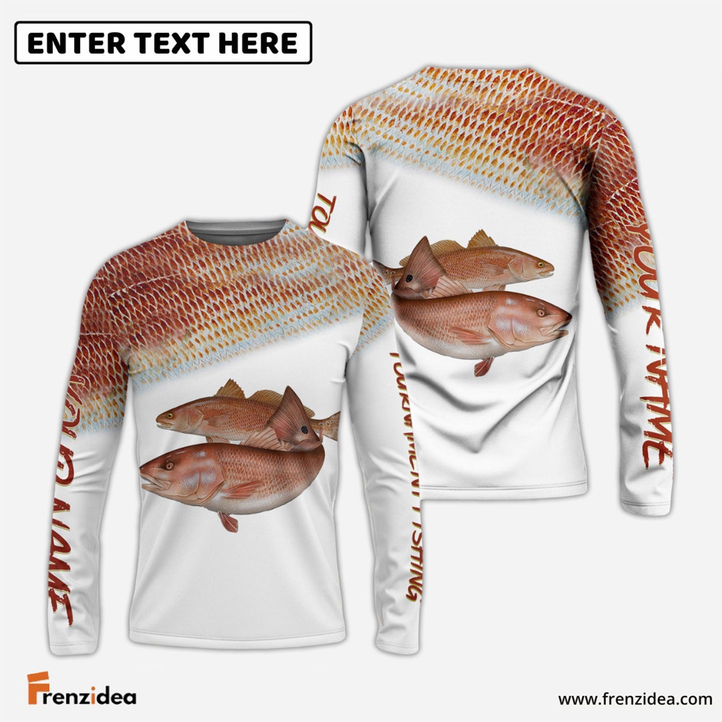Frenzidea Personalized Red Fish Puppy Drum Tournament Fishing 3D Shirts