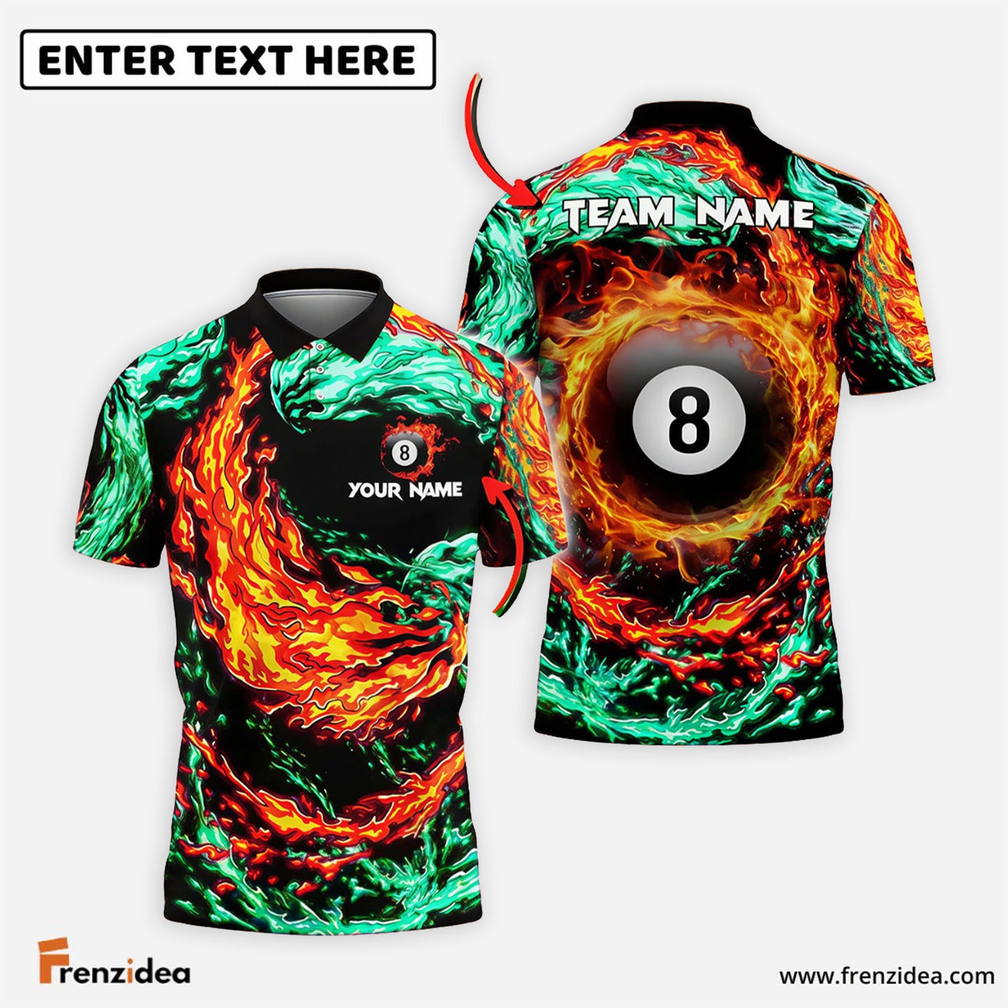 Frenzidea Billiards 8 Ball Double Firestorm Personalized Name Shirt (4 Colors)