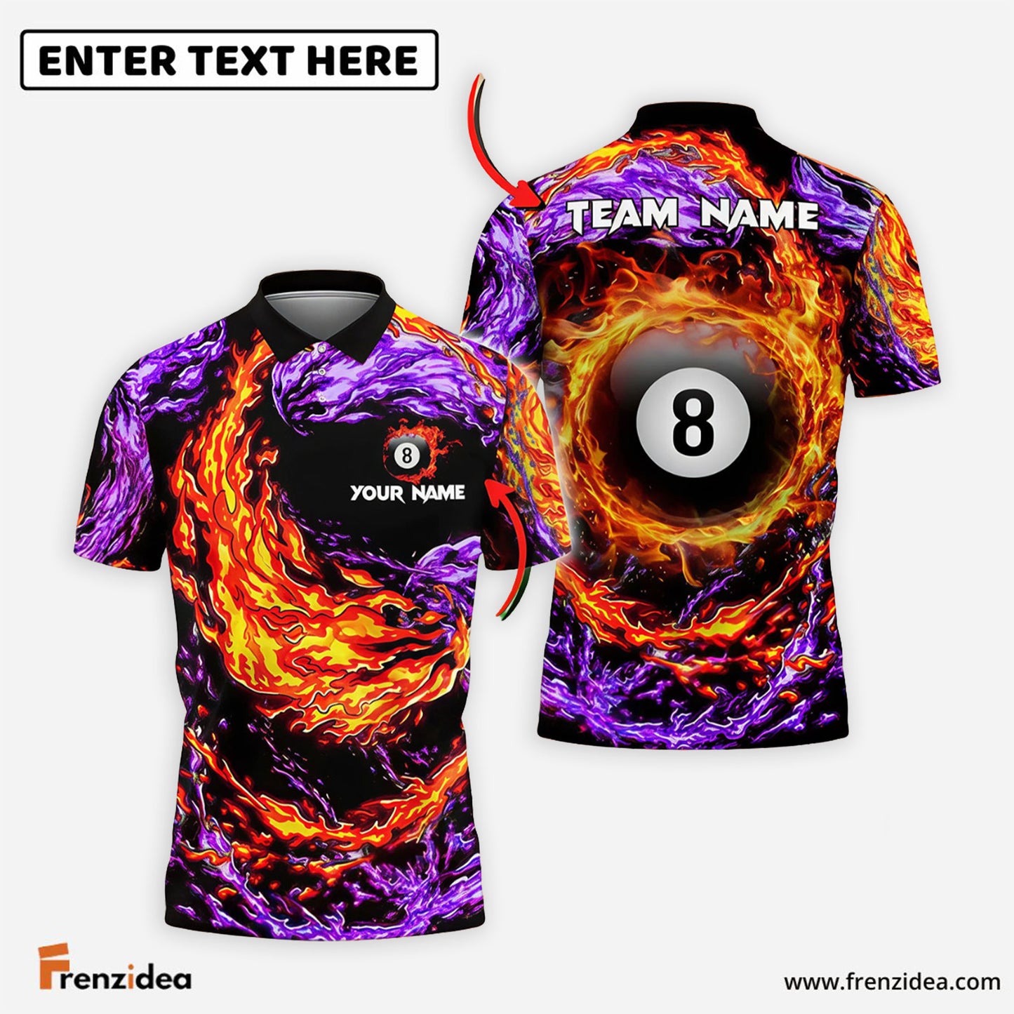 Frenzidea Billiards 8 Ball Double Firestorm Personalized Name Shirt (4 Colors)