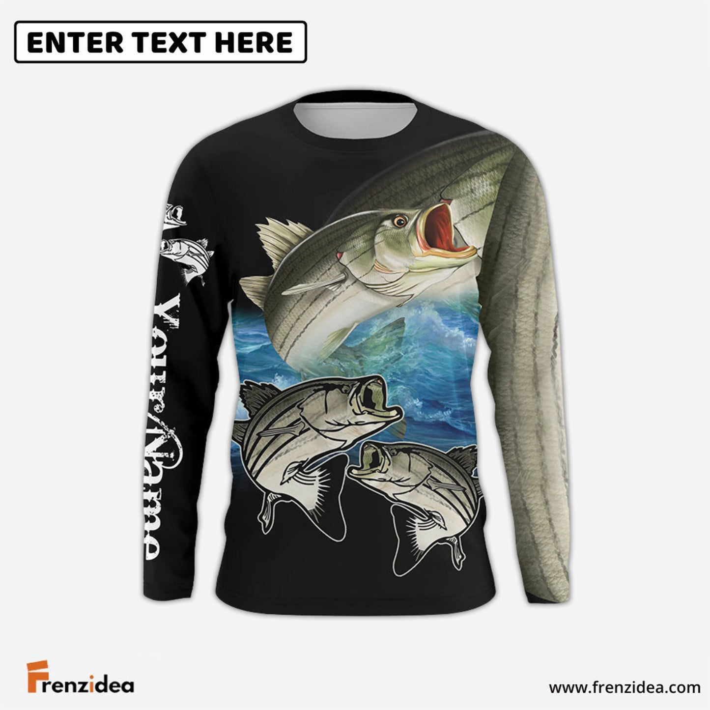 Frenzidea Striped Bass (Striper) Fishing Customize Name 3D Shirts