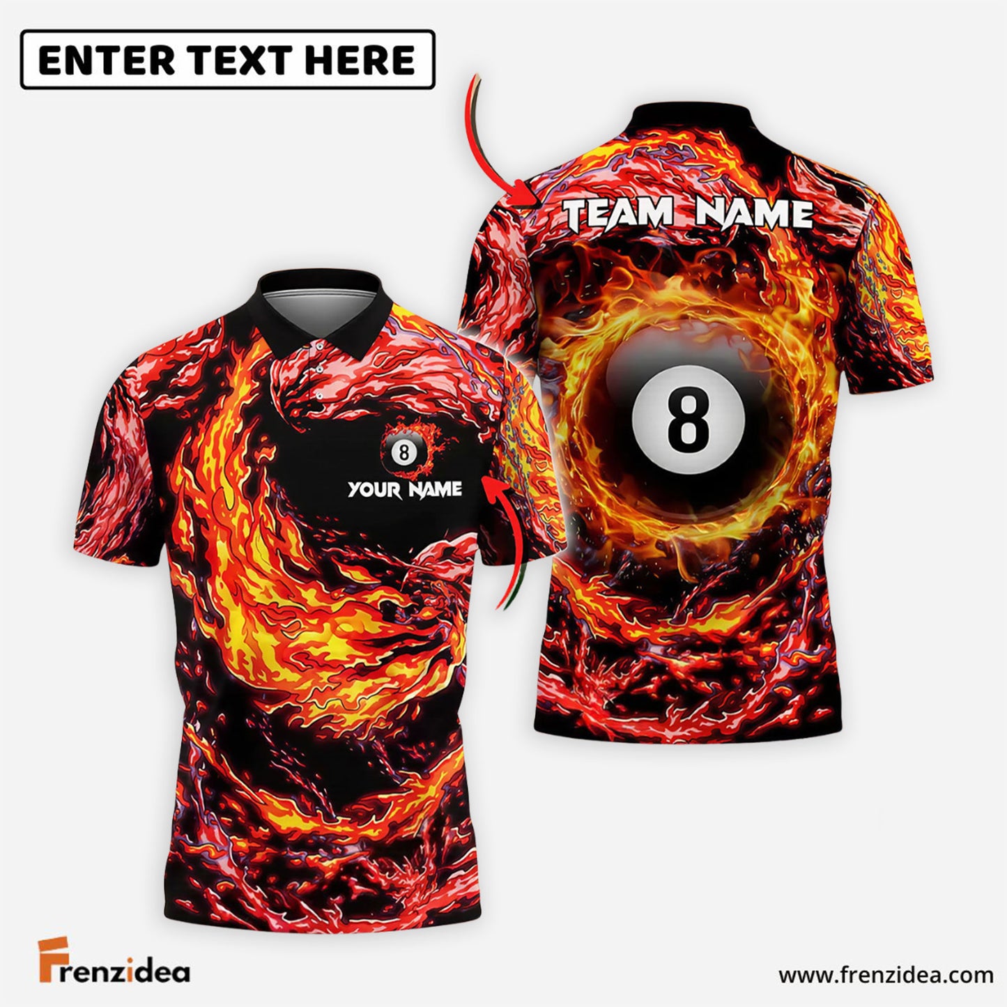 Frenzidea Billiards 8 Ball Double Firestorm Personalized Name Shirt (4 Colors)