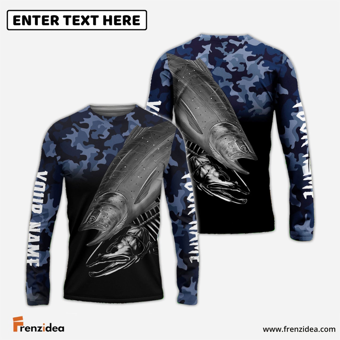 Frenzidea Chinook Salmon Fishing Camo Customize Name 3D Shirts