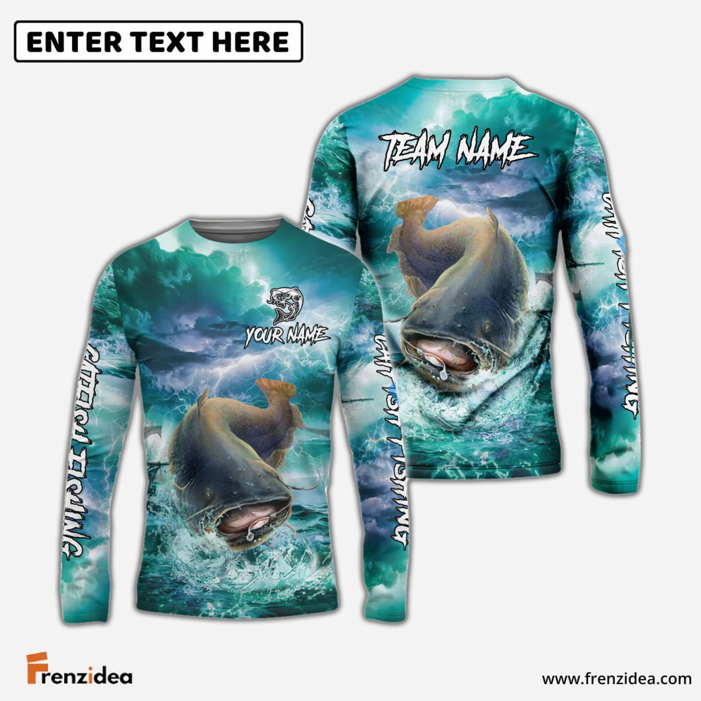 Frenzidea Catfish Fishing Teal Thunderstorm Name & Team Name 3D Shirts