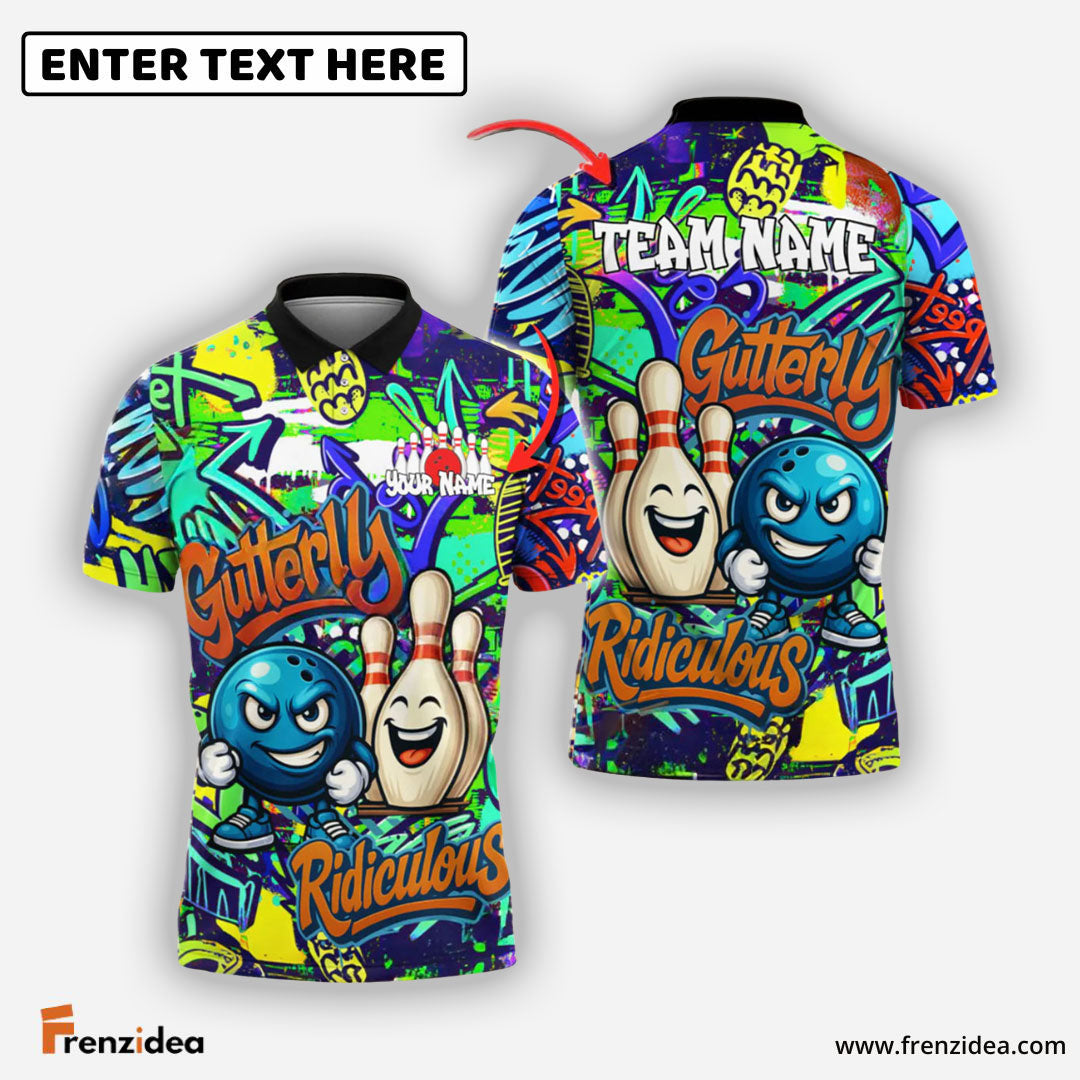 Frenzidea Bowling And Pins Graffiti Funny Gutterly Ridiculous Customized Name, Team Name 3D Shirt (4 Colors)