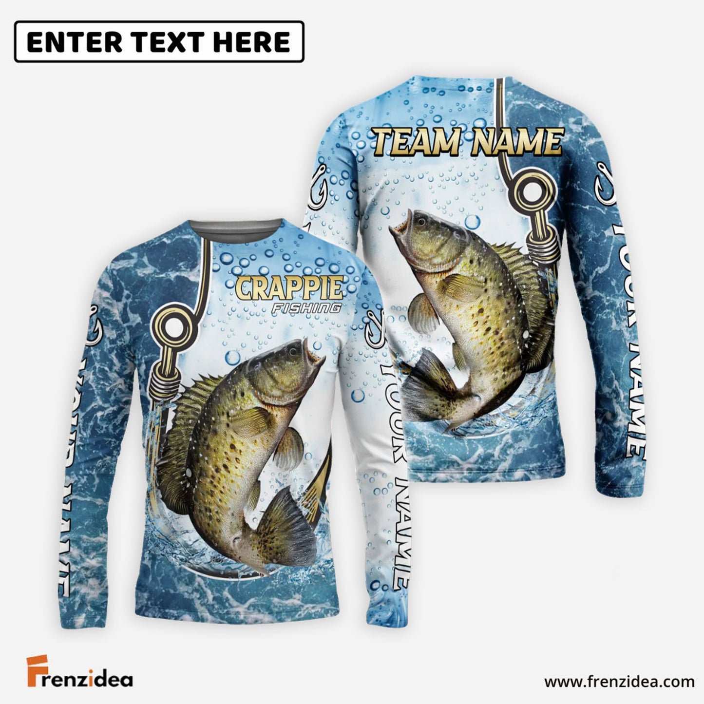 Frenzidea Crappie Fishing Golden Hook Graphic Sport Custom Name & Team Name 3D Shirts