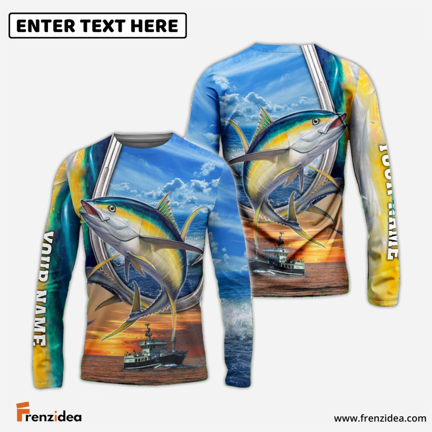 Frenzidea Yellowfin Tuna Fishing Customize Name 3D Shirts