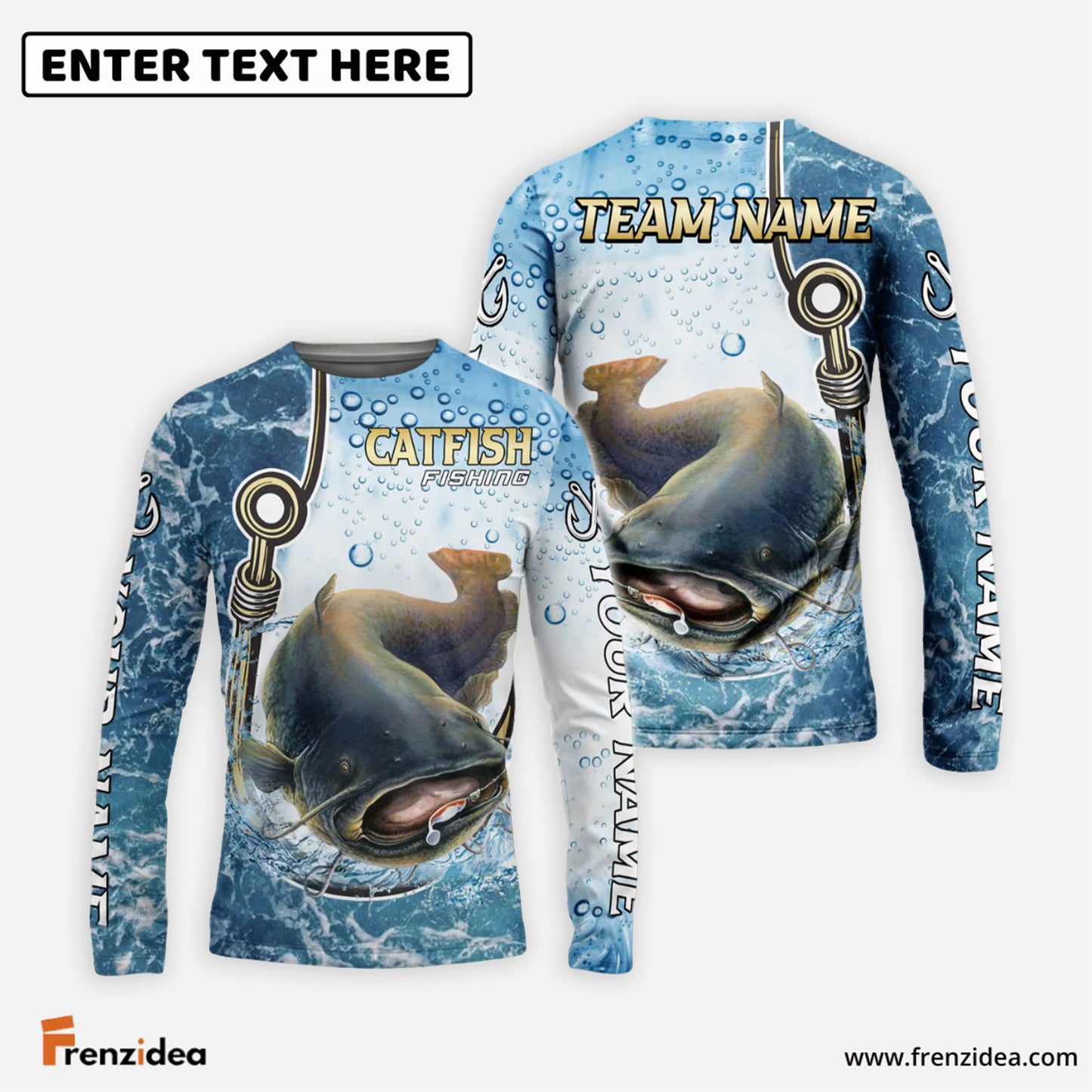 Frenzidea Catfish Fishing Golden Hook Graphic Sport Custom Name & Team Name 3D Shirts