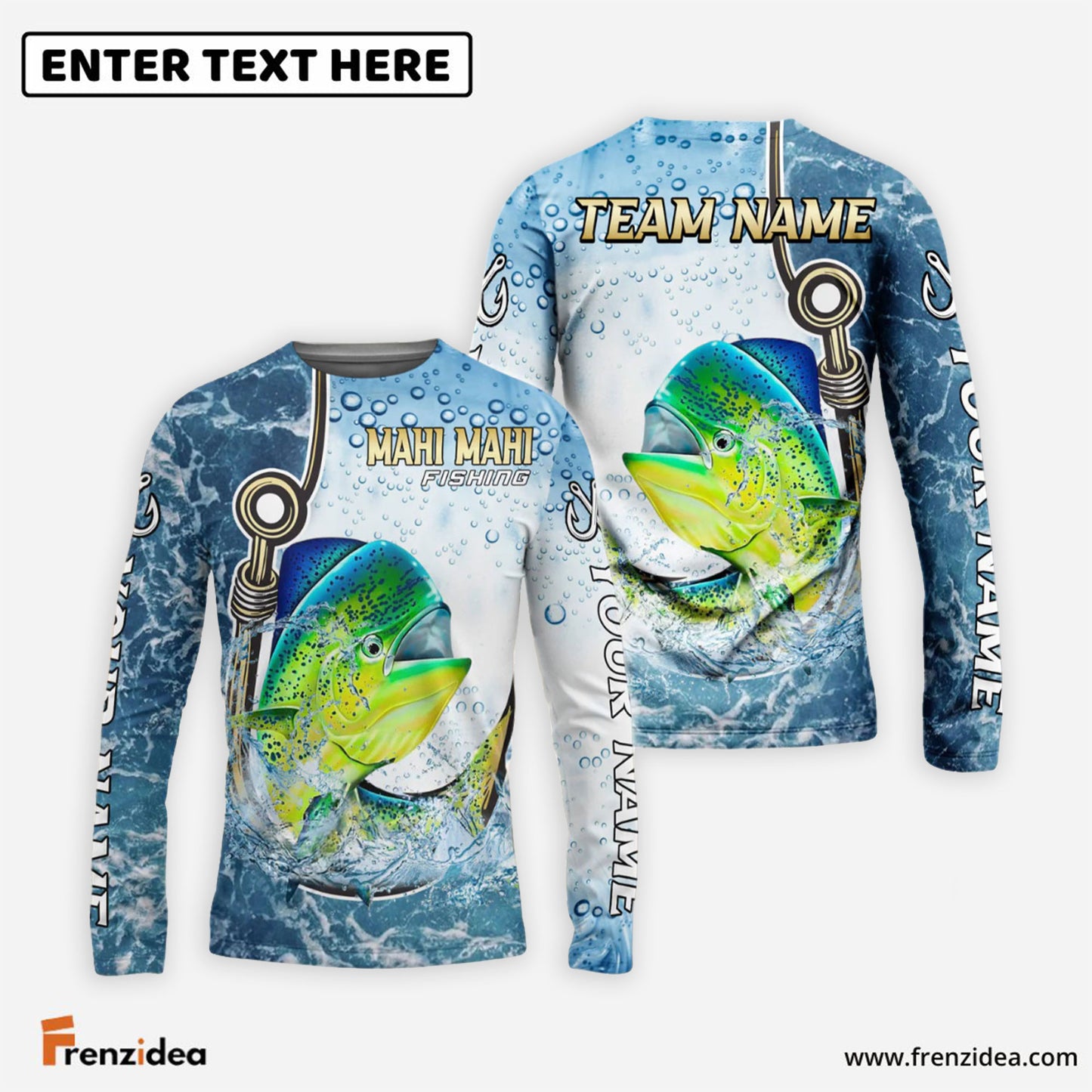 Frenzidea Mahi-mahi Fishing Golden Hook Graphic Sport Custom Name & Team Name 3D Shirts
