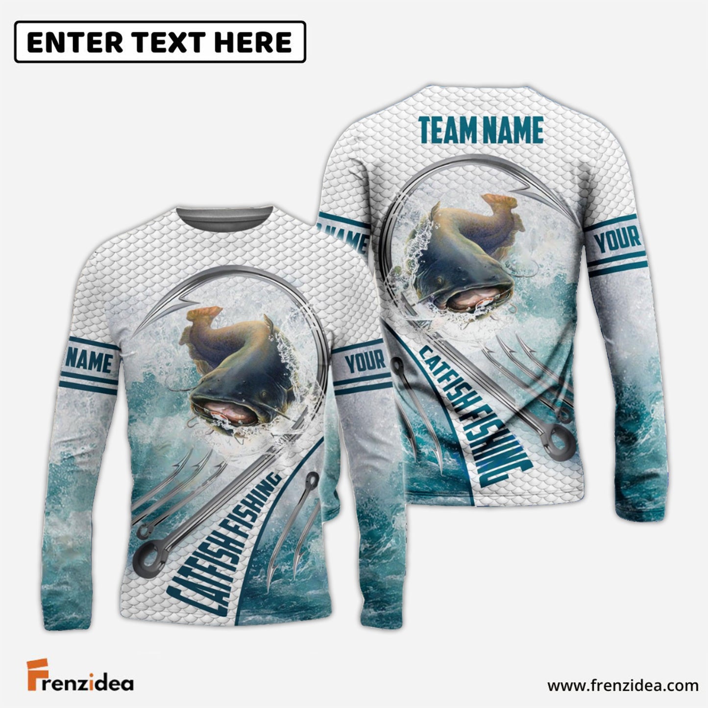 Frenzidea Catfish Fishing White Fin Water Sport Custom Name & Team Name 3D Shirts