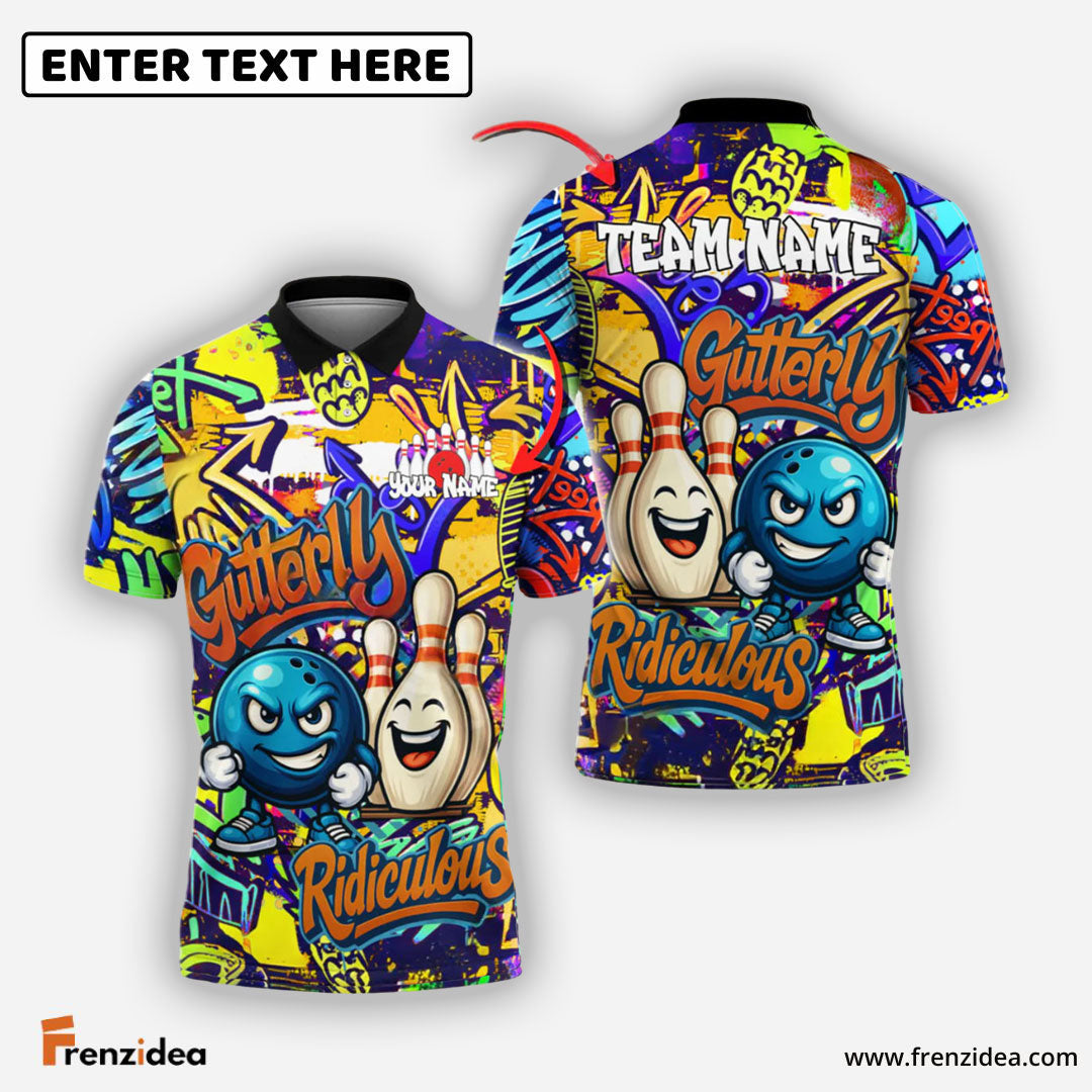 Frenzidea Bowling And Pins Graffiti Funny Gutterly Ridiculous Customized Name, Team Name 3D Shirt (4 Colors)