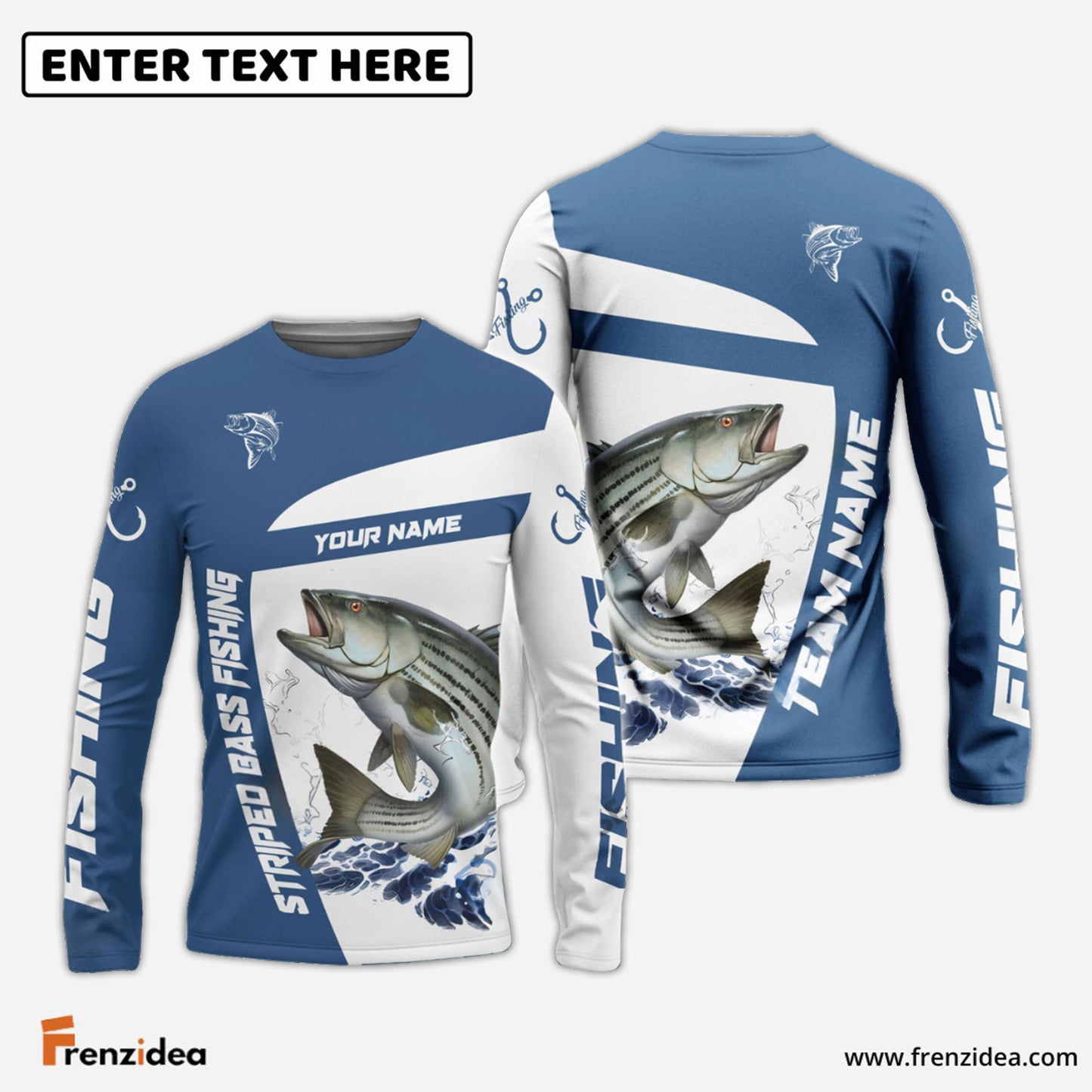 Frenzidea Striped Bass Fishing Light Navy Sport Custom Name & Team Name 3D Shirts