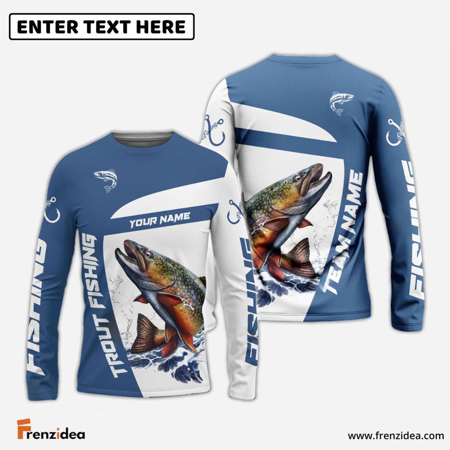 Frenzidea Trout Fishing Light Navy Sport Custom Name & Team Name 3D Shirts