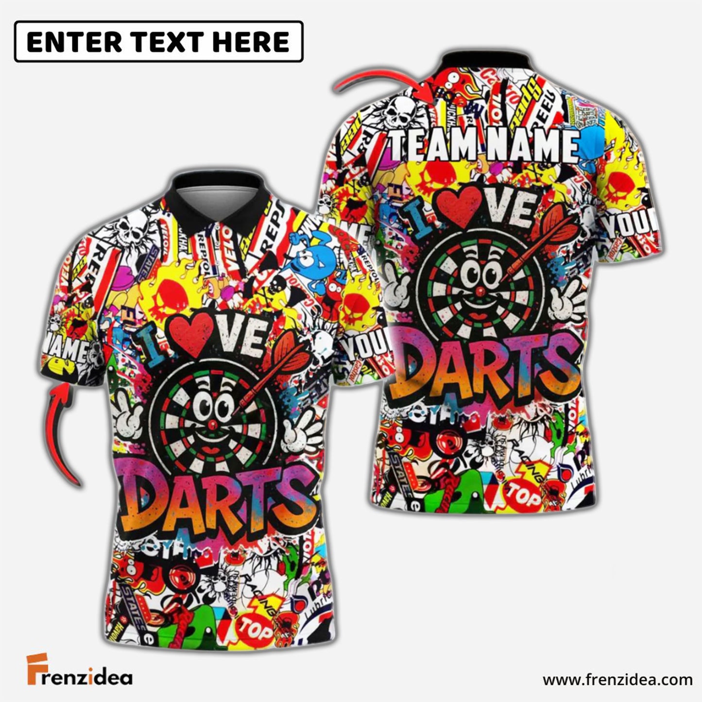 Frenzidea Darts Love Darts Graffiti Personalized Name, Team Name Shirt
