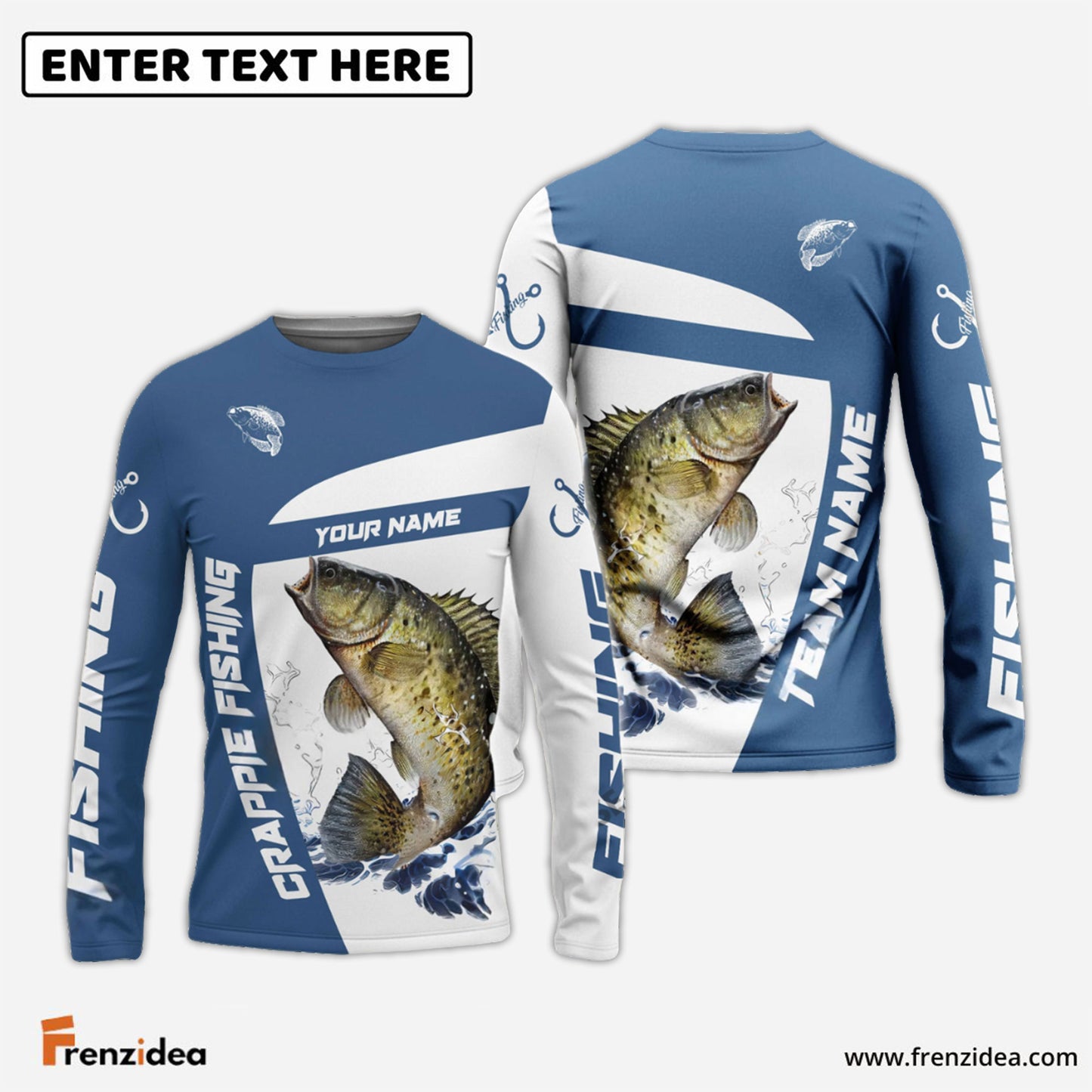 Frenzidea Crappie Fishing Light Navy Sport Custom Name & Team Name 3D Shirts