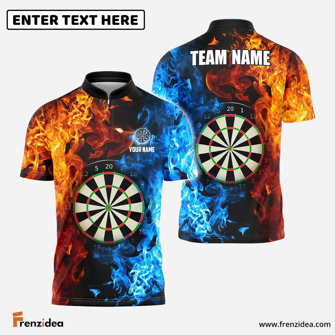 Frenzidea Darts Two Sides Flame Personalized Name, Team Name 3D Shirt (4 Colors)