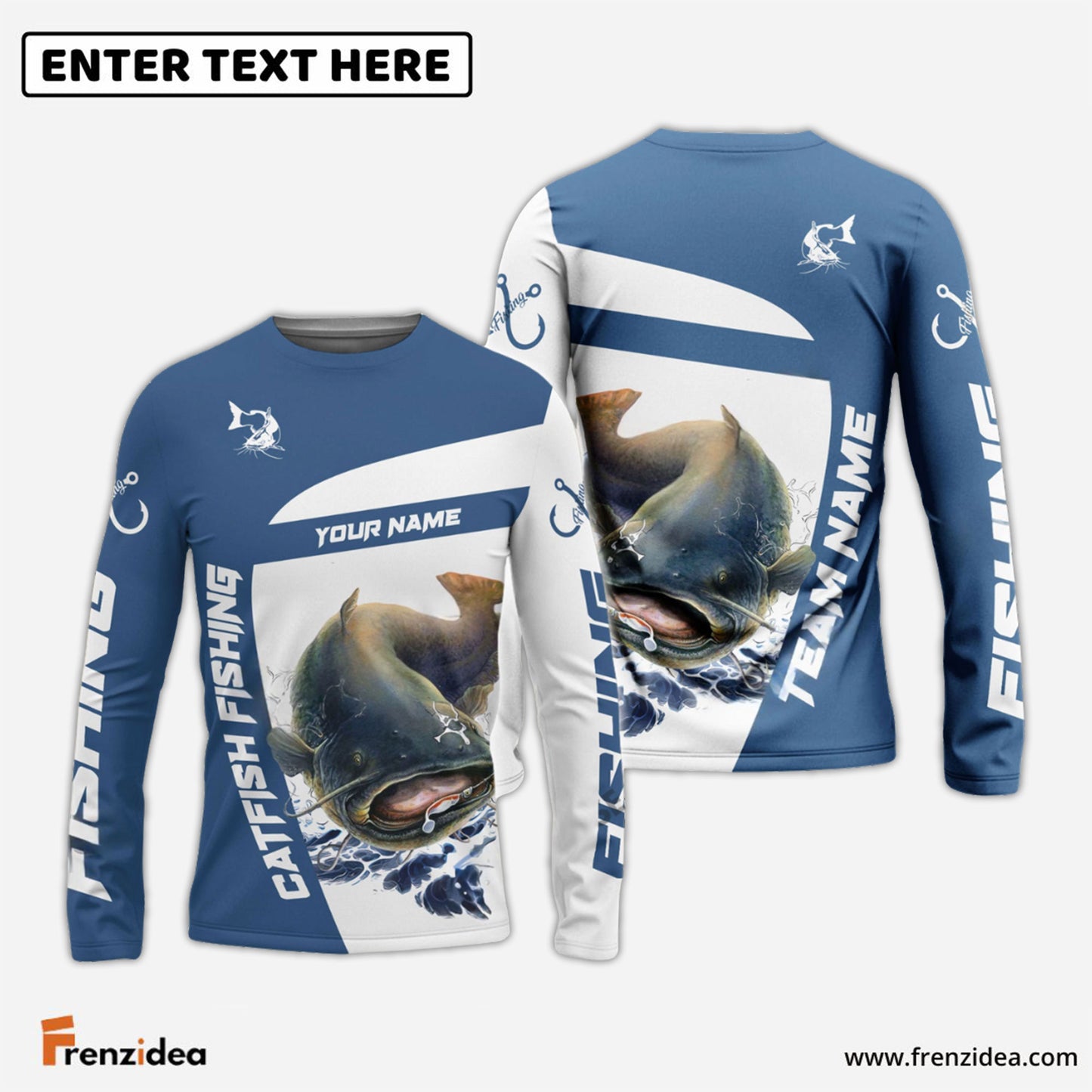 Frenzidea Catfish Fishing Light Navy Sport Custom Name & Team Name 3D Shirts