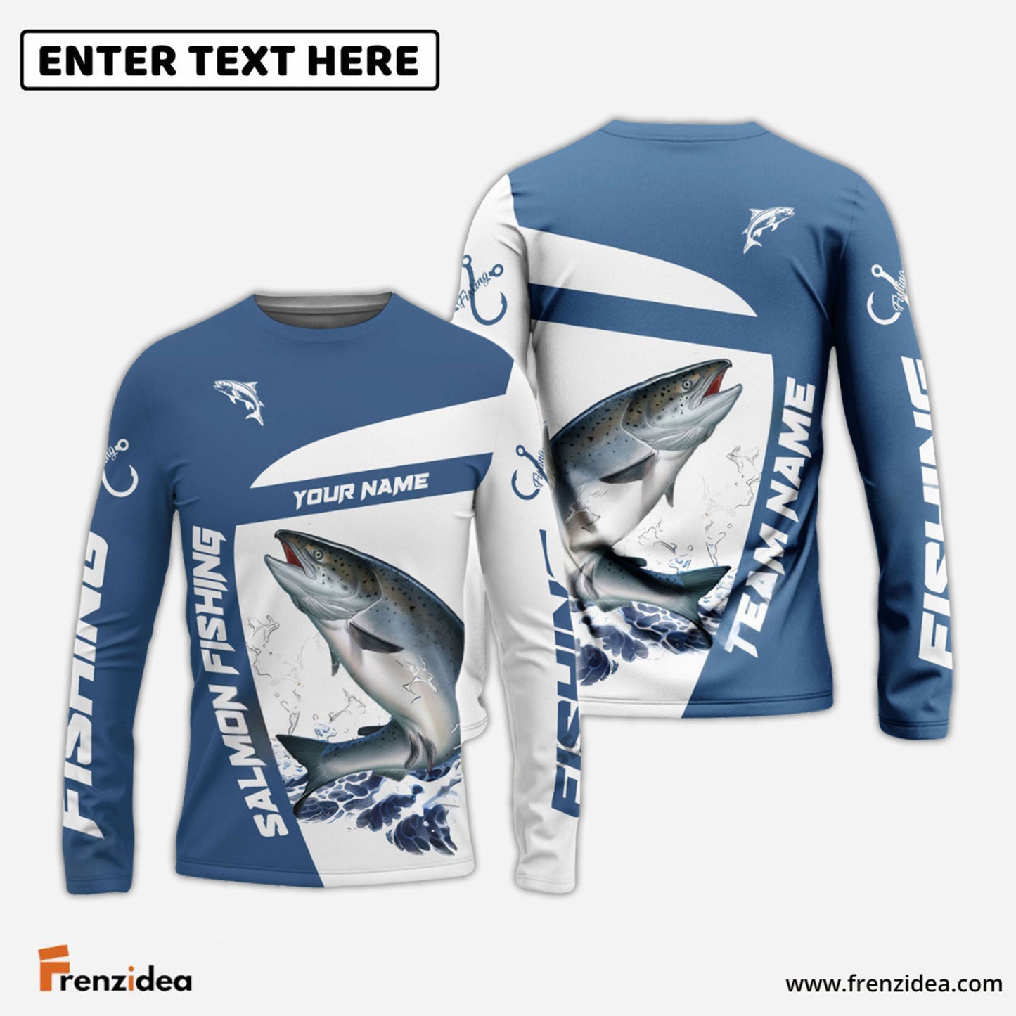 Frenzidea Salmon Fishing Light Navy Sport Custom Name & Team Name 3D Shirts