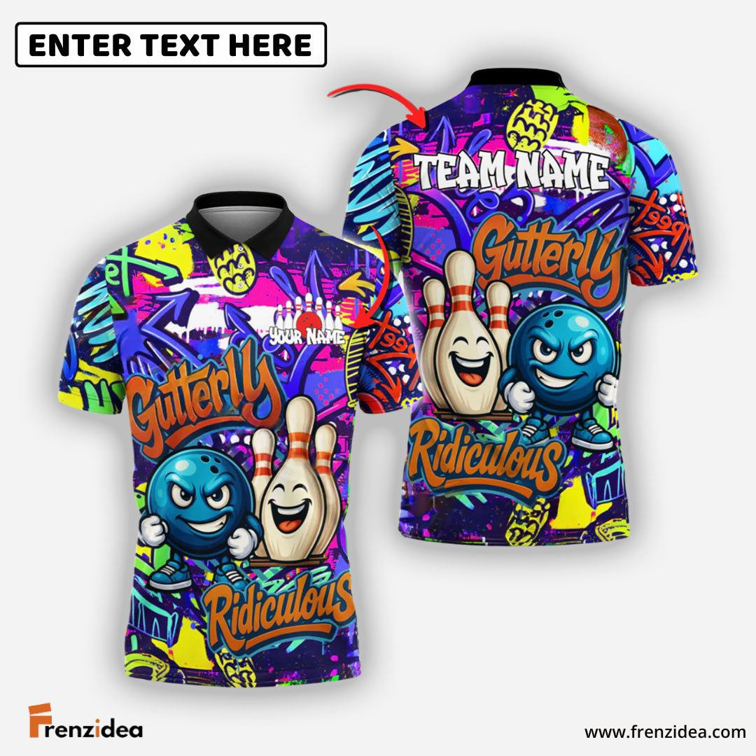 Frenzidea Bowling And Pins Graffiti Funny Gutterly Ridiculous Customized Name, Team Name 3D Shirt (4 Colors)