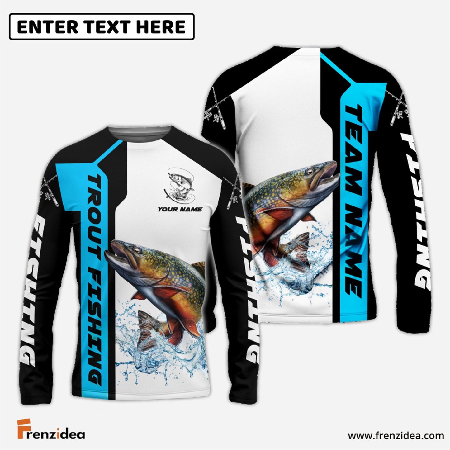 Frenzidea Trout Fishing Blue Line Sport Custom Name & Team Name 3D Shirts