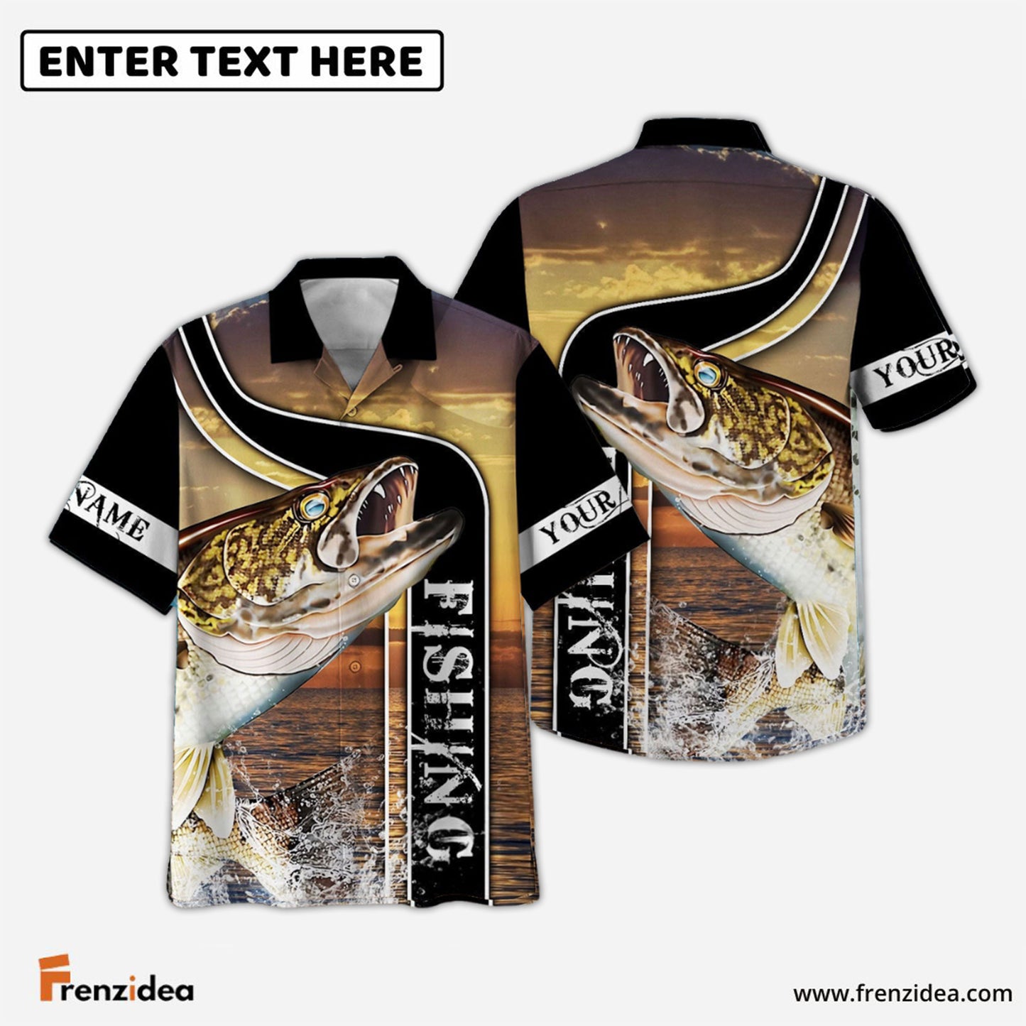 Frenzidea Walleye Fishing Sunset Custom Name 3D Shirt