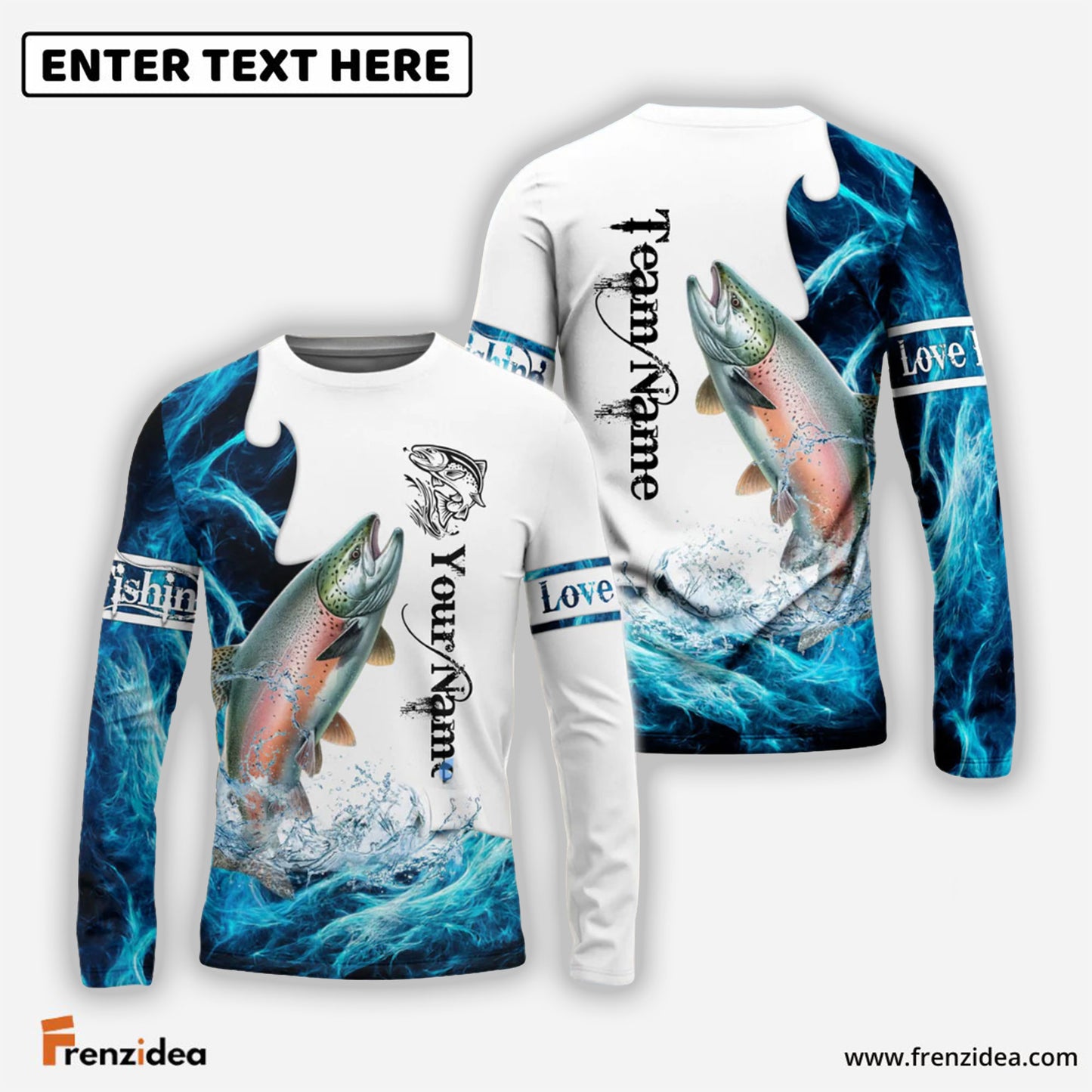 Frenzidea Customize Name, Team Name Salmon Fishing Water & White 3D Shirts