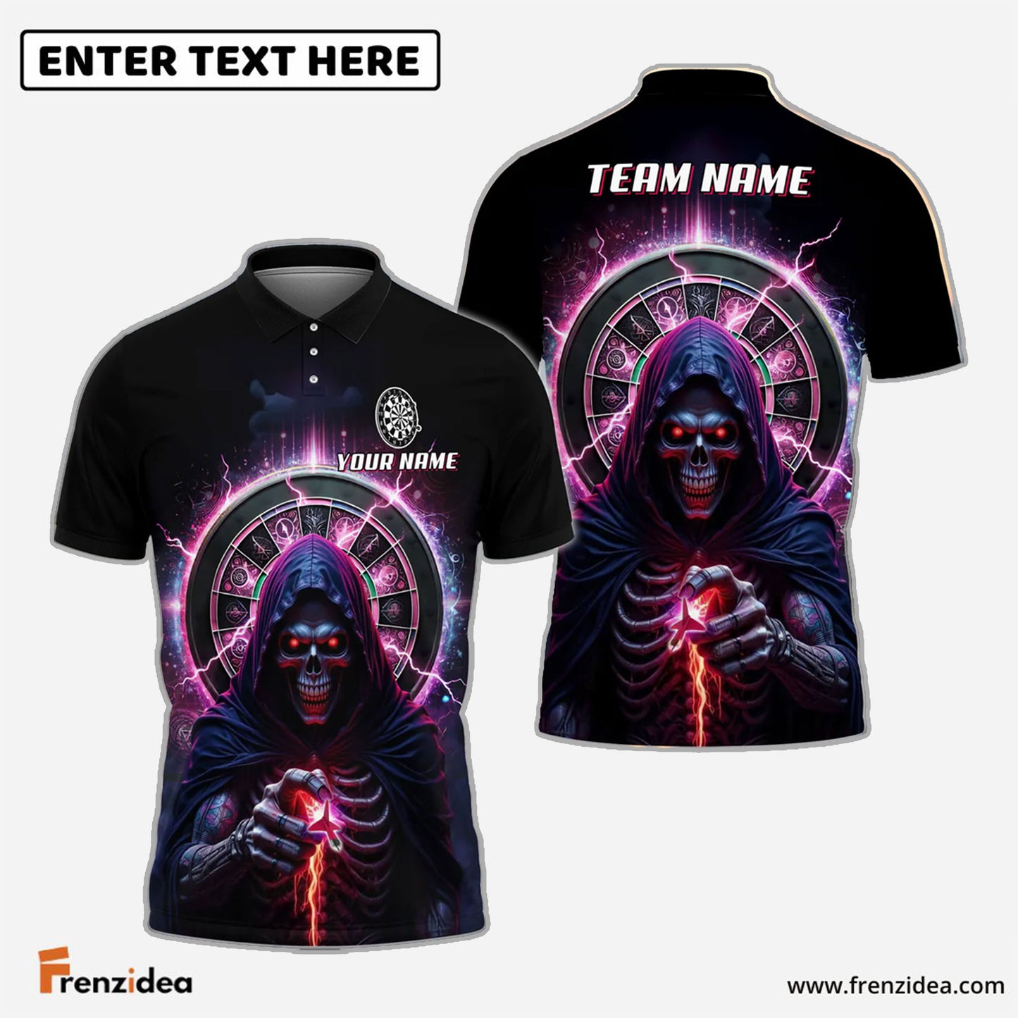 Frenzidea Darts Magic Skull Reaper Personalized Name Team Name Shirt (4 colors)