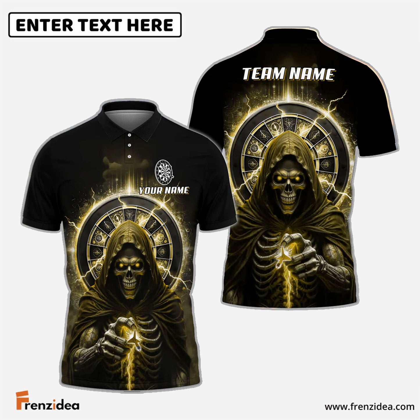 Frenzidea Darts Magic Skull Reaper Personalized Name Team Name Shirt (4 colors)