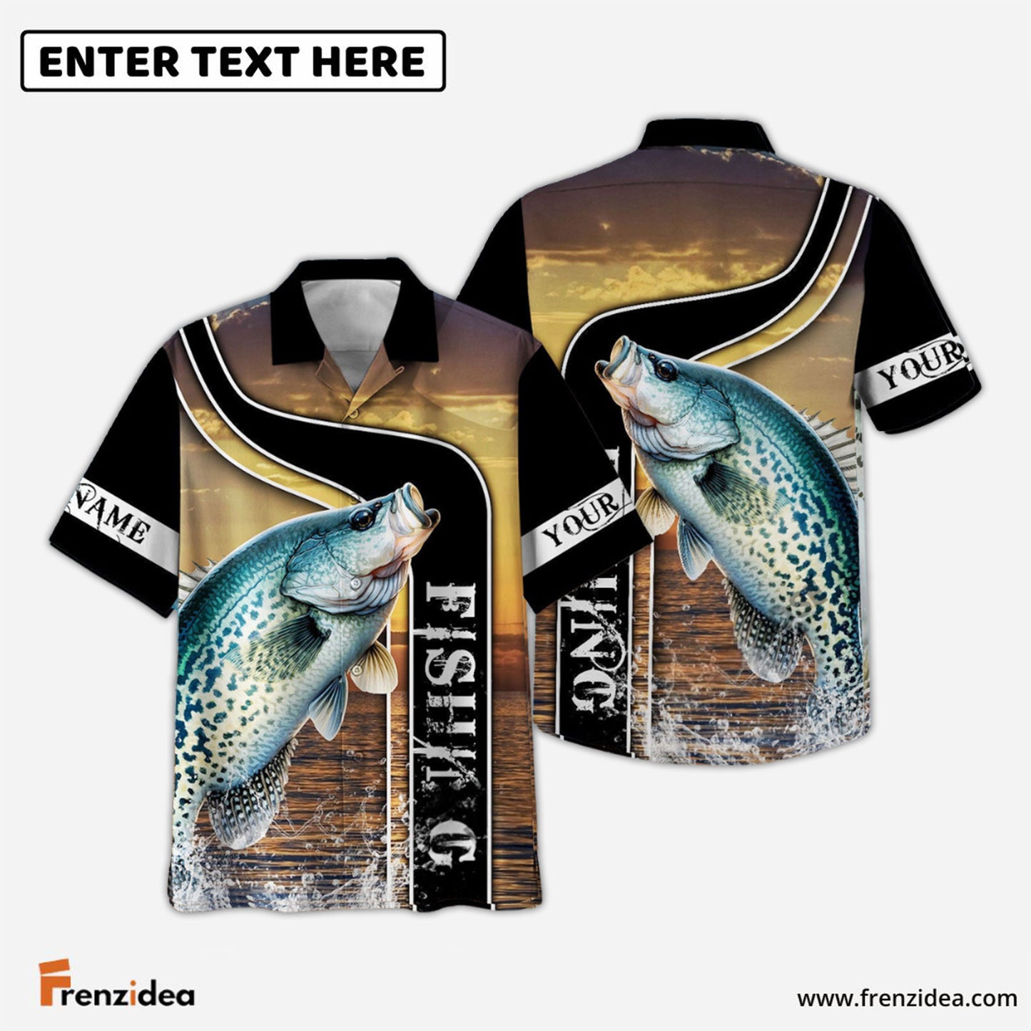 Frenzidea Crappie Fishing Sunset Custom Name 3D Shirt