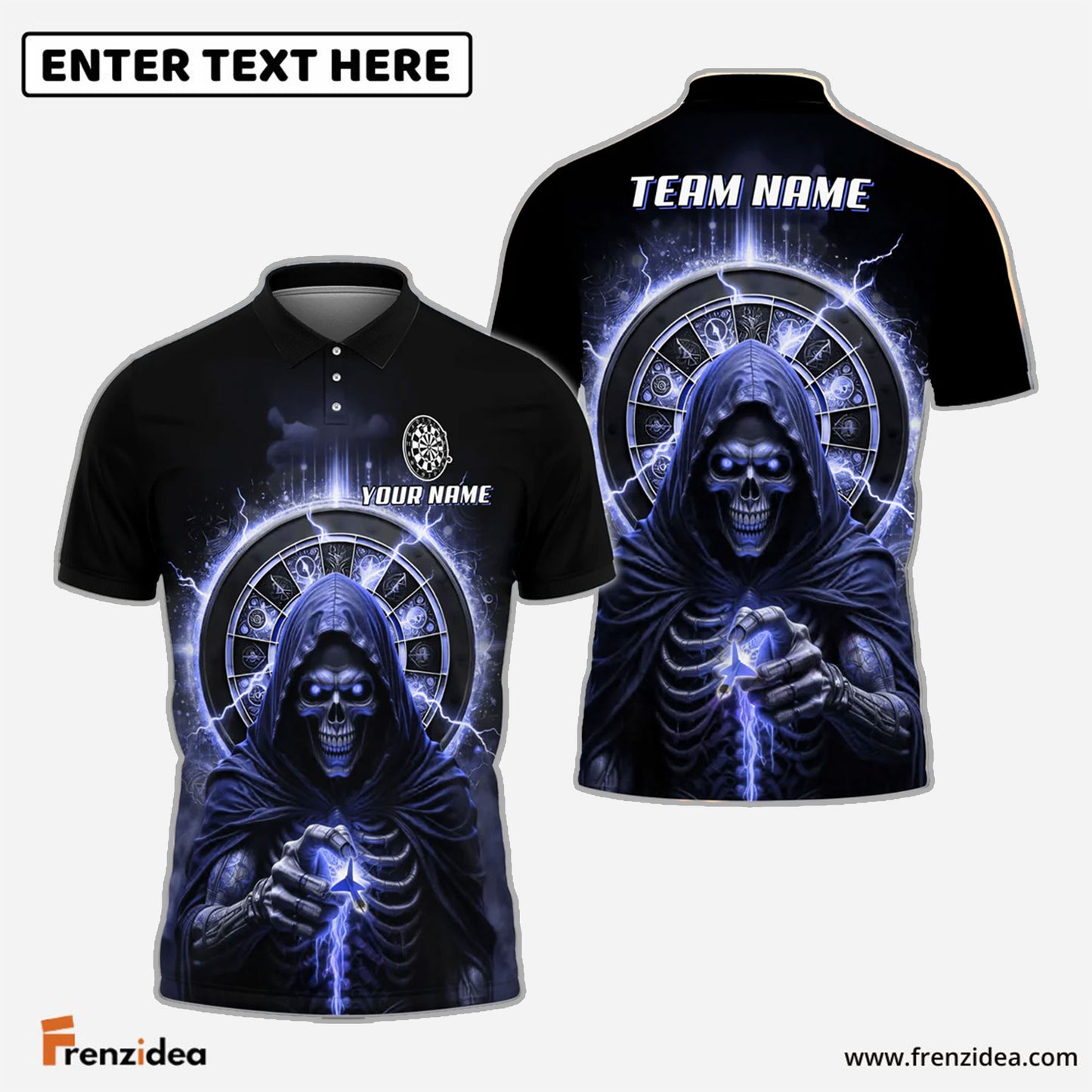 Frenzidea Darts Magic Skull Reaper Personalized Name Team Name Shirt (4 colors)