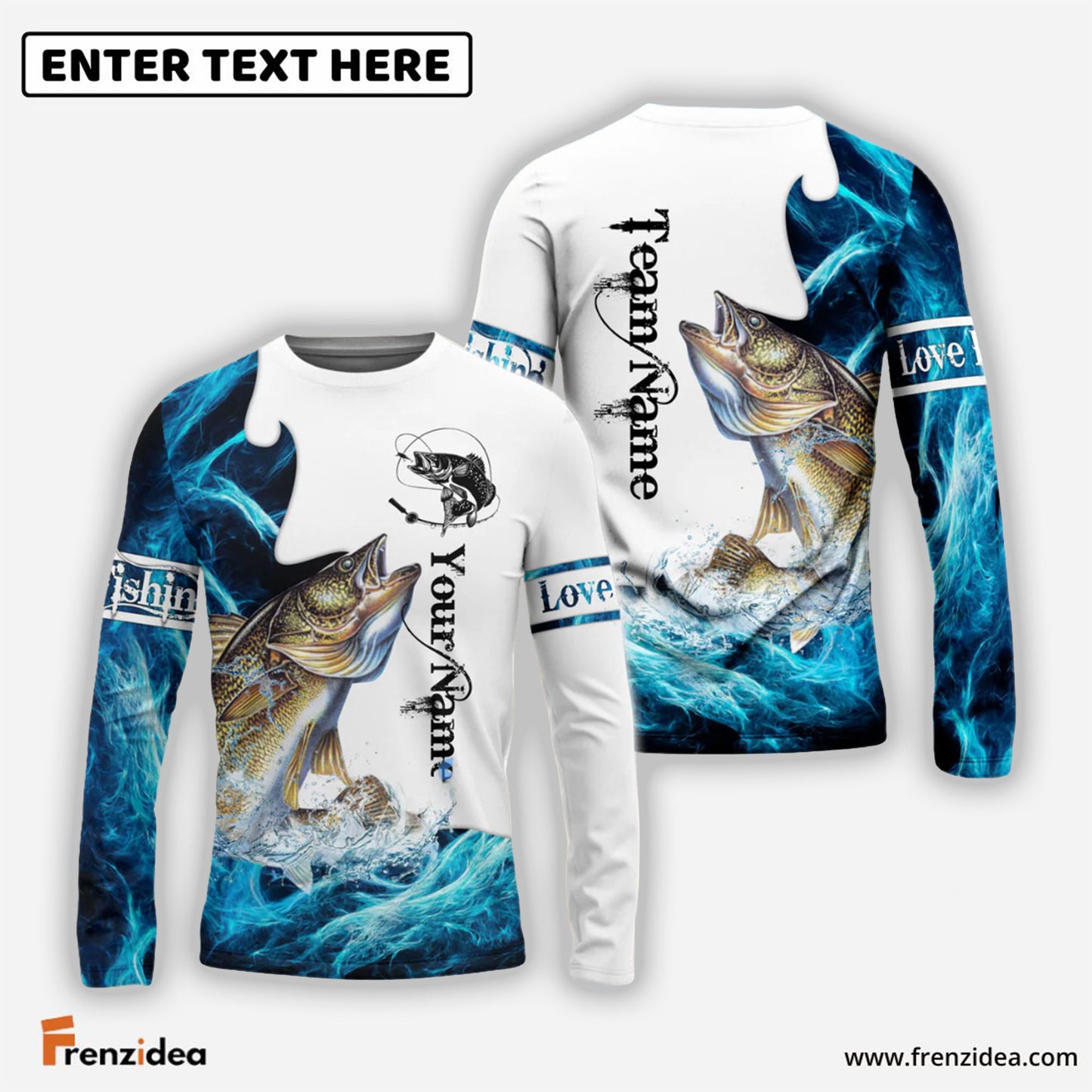 Frenzidea Customize Name, Team Name Walleye Fishing Water & White 3D Shirts
