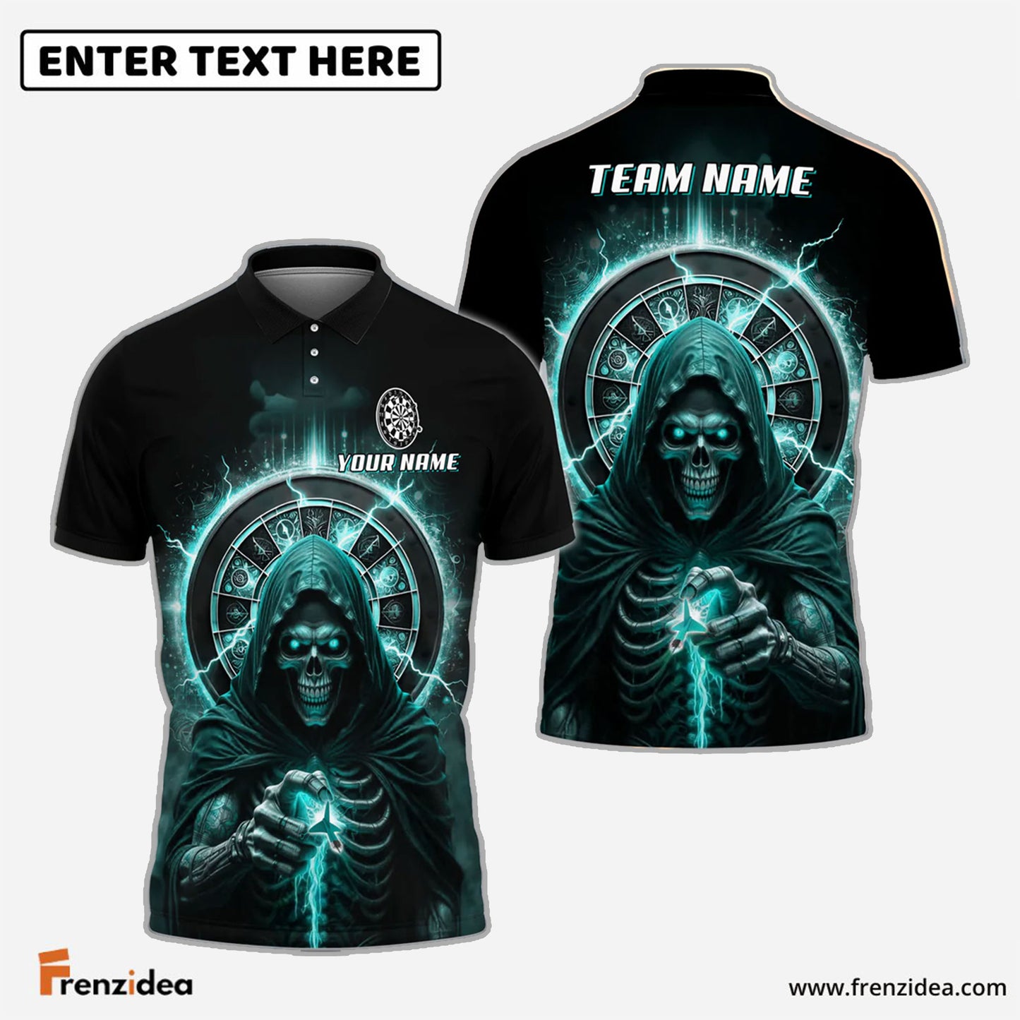 Frenzidea Darts Magic Skull Reaper Personalized Name Team Name Shirt (4 colors)
