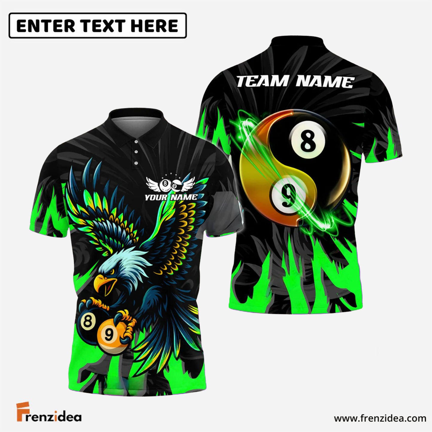 Frenzidea Billiards Ball 8&9 Yinyang Eagle Flame Personalized Name Shirt (4 Colors)